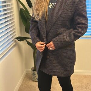 Vintage Bagatelle double breasted houndstooth blazer with Suede trim